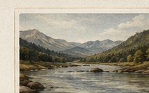 A broad river crossing a high mountain valley
