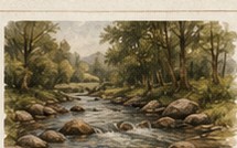 A shaded small trout stream flowing through forest rocks